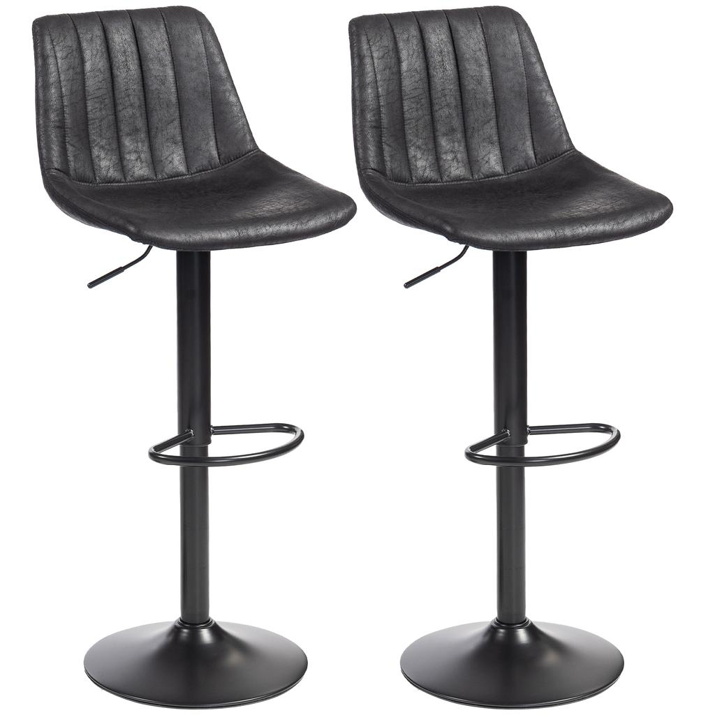 Set of 2 Bar Stools In Retro Design, Incl. Footrest, Height-Adjustable, Gas Lift, Black