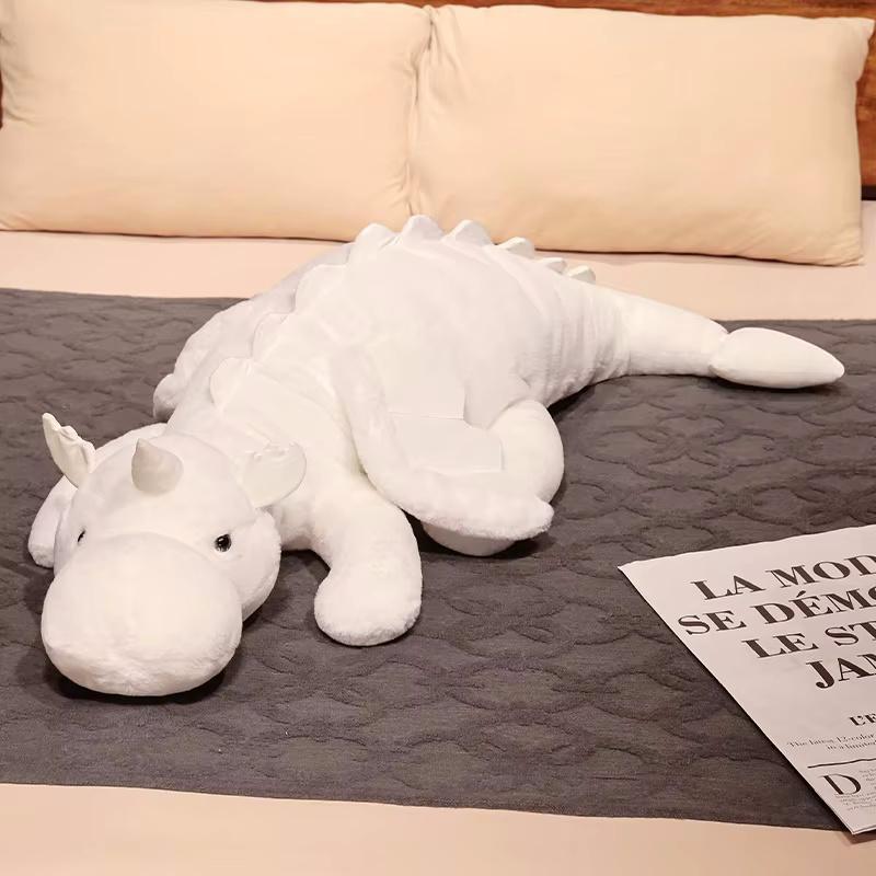 70-150cm Riesiger Weißer Drachen Plüschtier Mit Einhornhorn Fliegenden Flügeln Drachen Dinos Kuschel Wurfkissen Dinos Nickerchen Schlafgeschenk about 65-70cm