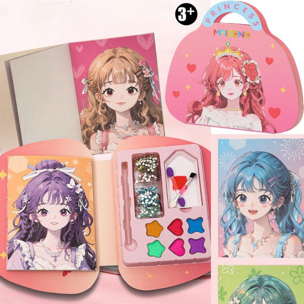 3 in 1 DIY Princess Makeup Set Diamond Coloring Painting Kits New Paper Art Craft Kits  Kids