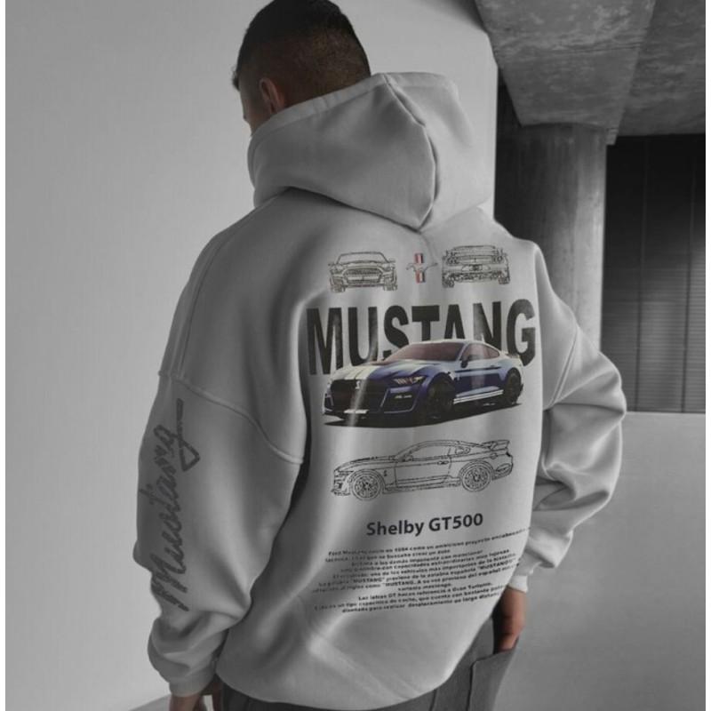 Oversized Unisex Streetwear Hoodie Pink Sports Car Print Loose Fit Long Sleeve Pullover Women Men