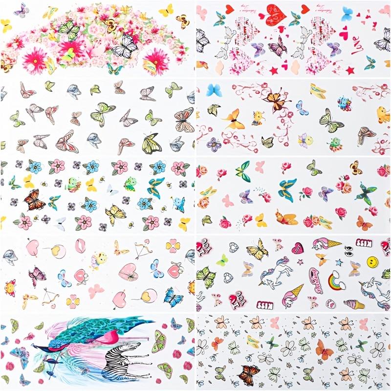 Vibrant Butterfly & Floral Nail Art Transfer Stickers Set - Easy-to-Apply, Self-Adhesive Decals with Diverse Designs for Stunning Manicures