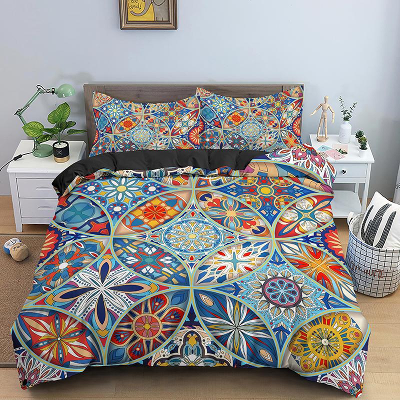 Psychedelic Boho Luxury Bedding Set 2/3PCS With Pillowcase King Mandala Duvet Cover Queen Comforter Cover Polyester Quilt Cover