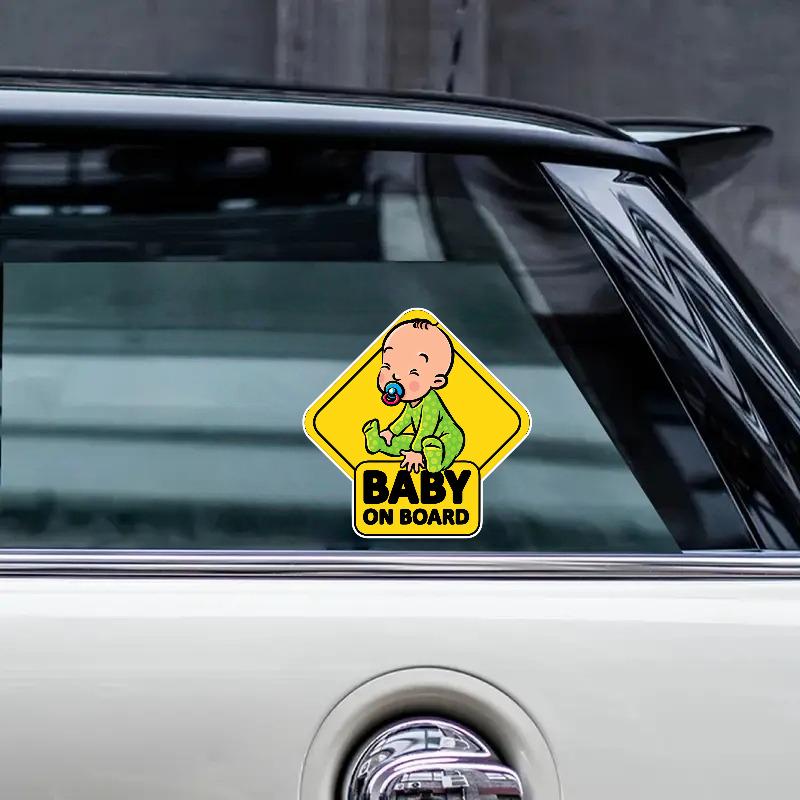 Cute Baby On Board Car Sticker - Yellow Diamond Shape Pacifier Infant Design, Waterproof Vinyl Decal, Car Safety Reminder Decor
