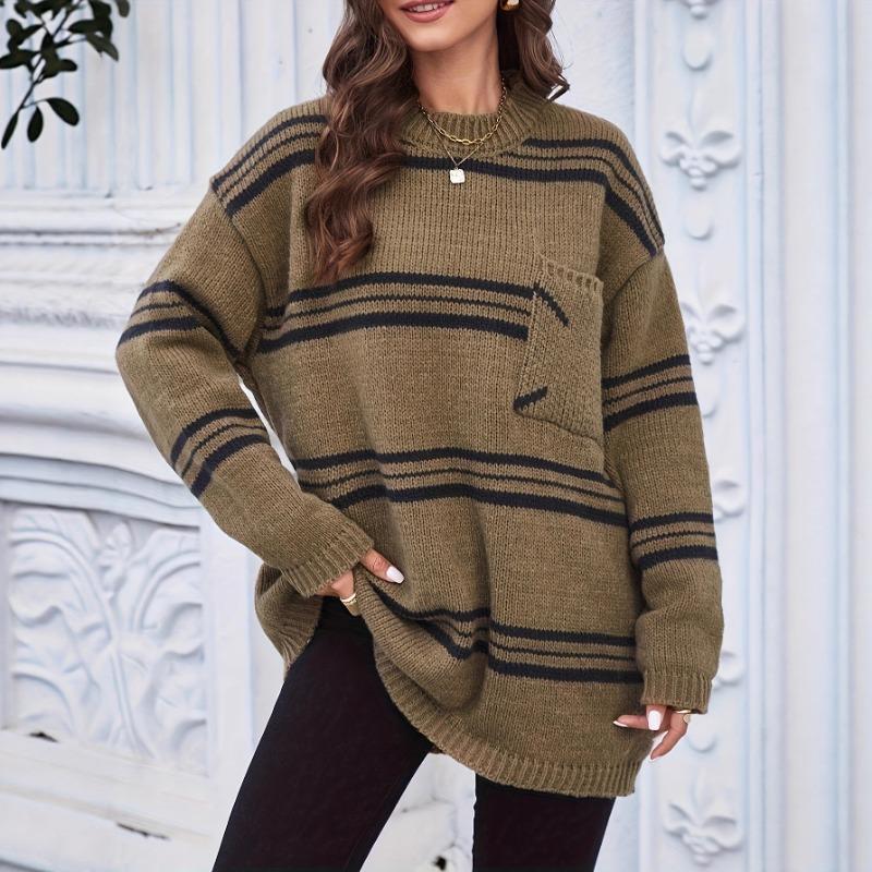 Damen S Herbst Winter Lockerer Langarm Strickpullover Pullover Mit Taschen