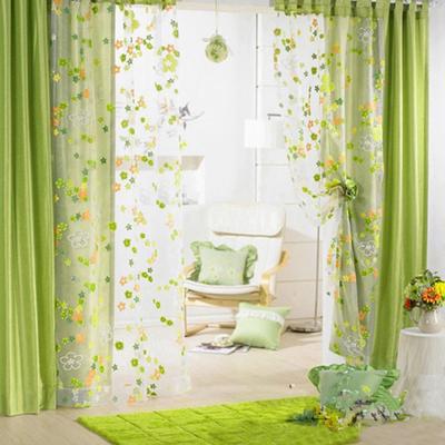 Fenstervorhang mit Blumendruck, Tüll, für Wohnzimmer, Schlafzimmer, Heimdekoration