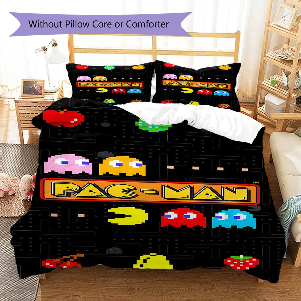 Pac-Man Pattern Bedding,Quilt Set Quilt Cover Pillowcase Home Birthday Gift (1 * Duvet Cover + 2 * Pillowcase, Without Core)