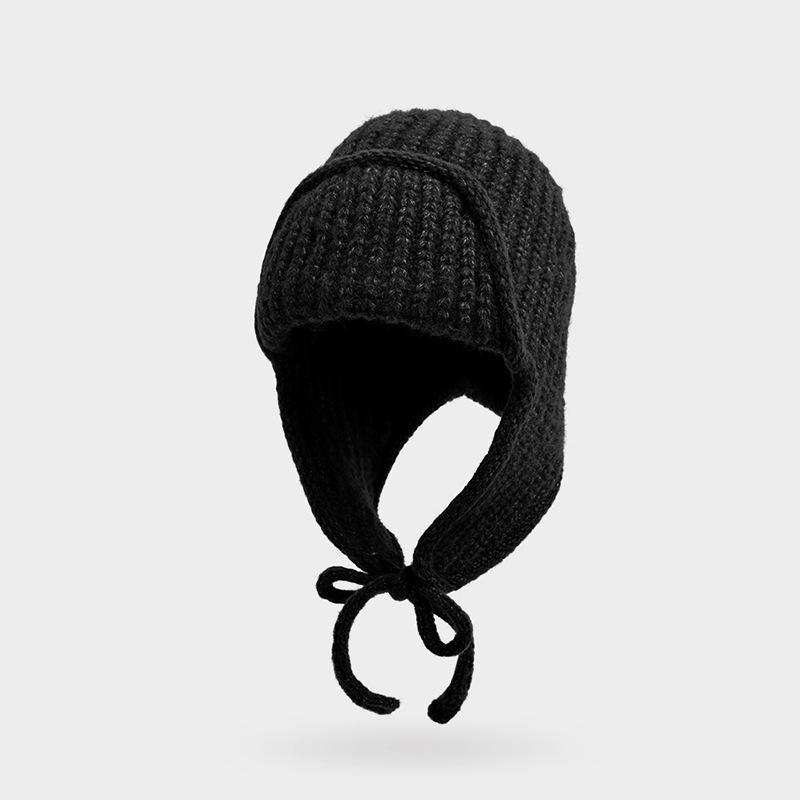 Autumn and Winter Extended Ear Protection Wool Hat, Female Cycling, Cycling Lace-up, Cold-proof and Warm, Showing the Face, Small Bag Head Knitted Hat