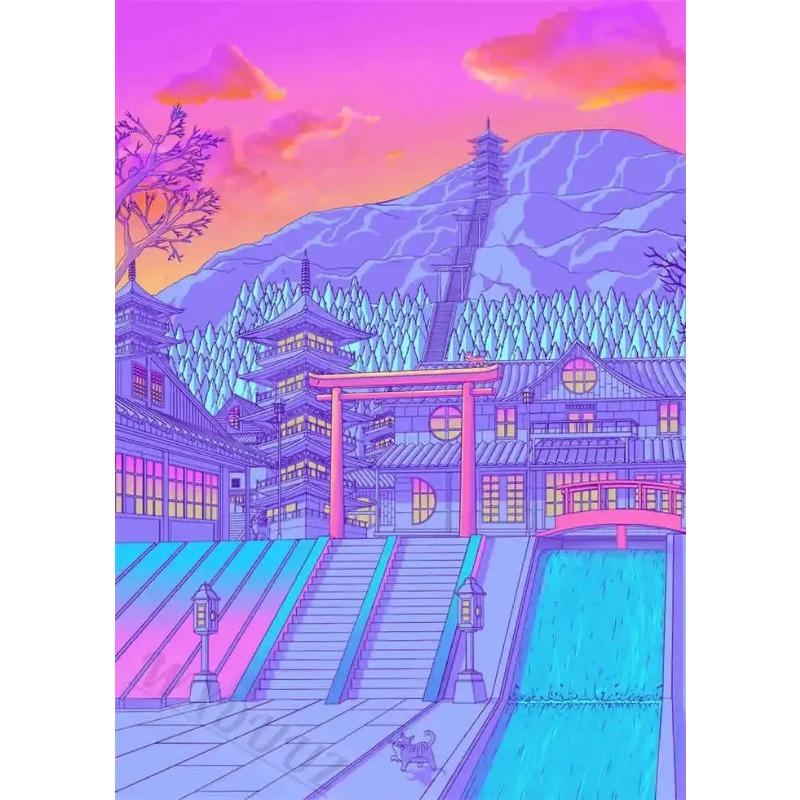 s Retro Japanese City Street Night Landscape Game Poster  Canvas Painting Print Art for Room Wall Decor Aesthetic Picture