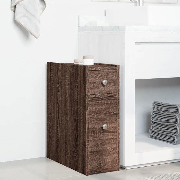 VidaXL Narrow Bathroom Cabinet with Castors Brown Oak, Tall Bathroom Cabinet, Bathroom Storage 855292