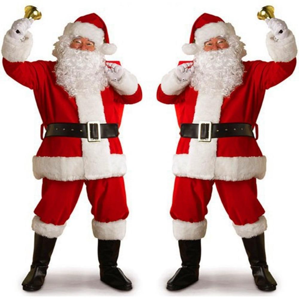 5/6/7pcs Classic Christmas Costume Set Red Cosplay Clothes New Santa Claus Costume  Women Men