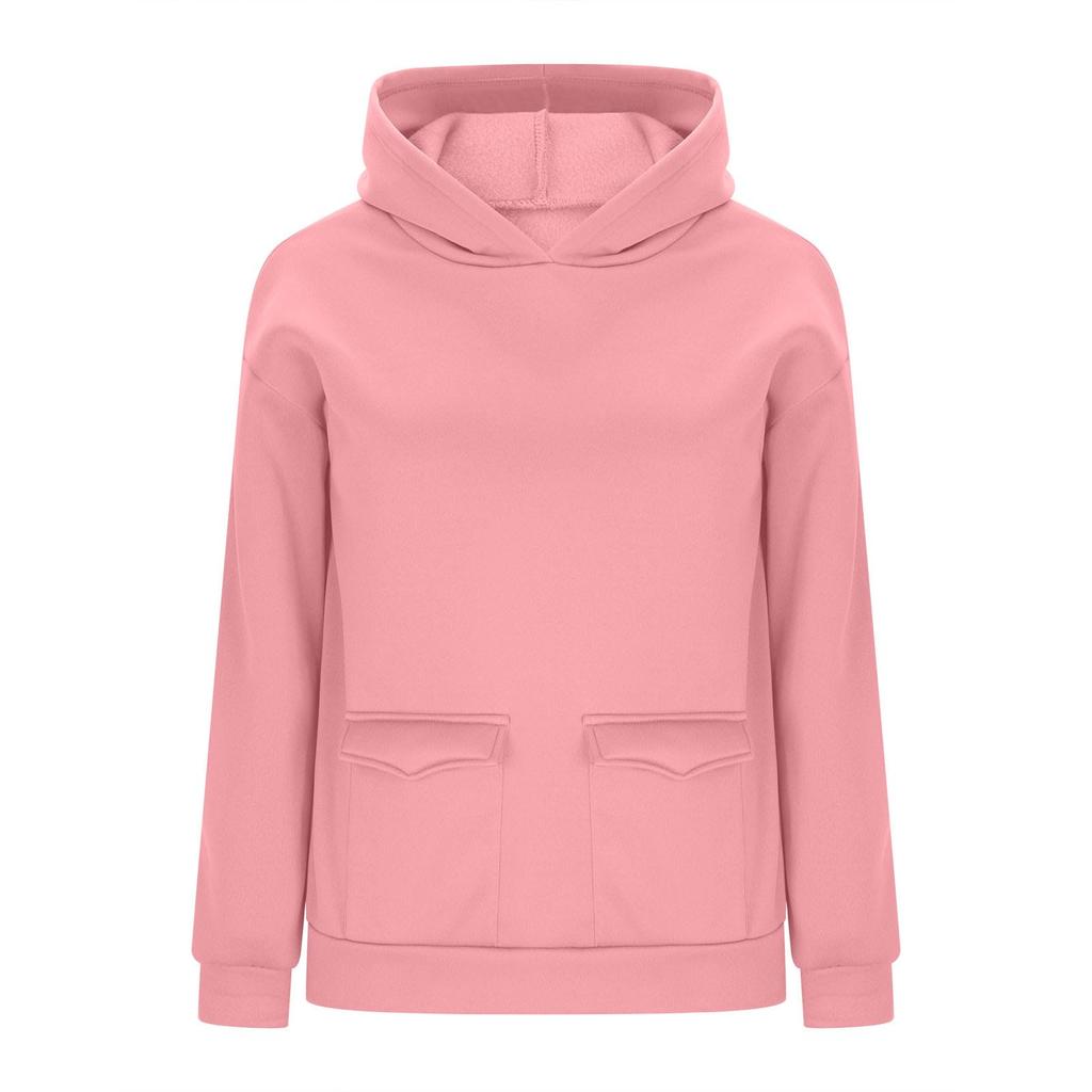 Ladies Fashion Casual Long Sleeve Round Neck Hoodie Pullover Top With  Pockets
