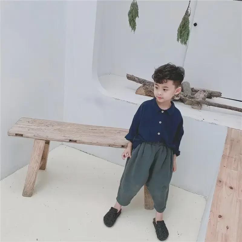 Camisa de manga murciélago estilo japonés retro para niños - Algodón y lino, primavera/otoño, ropa de abrigo para bebé niño