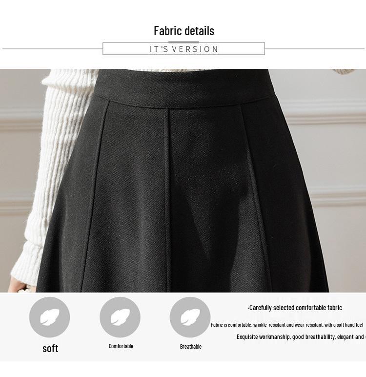 Women's 2024 Autumn/Winter Wool Blend A-Line Midi Skirt: Patchwork Design, Large Swing, Hip-Hugging, Draped Umbrella Style
