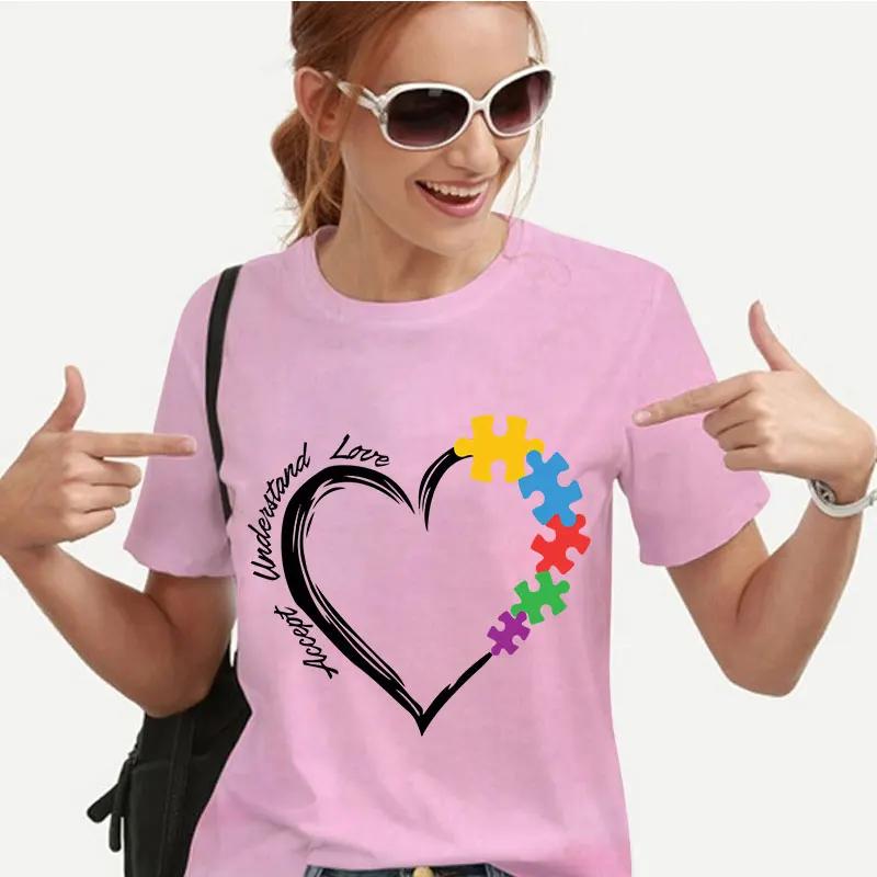 New Tshirts for Women Fashion Autism Print Unisex T Shirt Y2K Streetwear Clothes Autism Awareness T Shirt Autism Female Tee Top