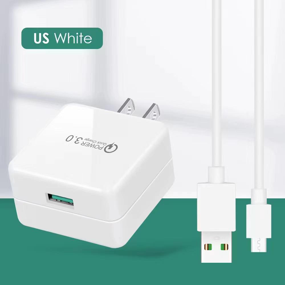 

QC3.0 Fast Charger 5V2A & 5V1A Universal Mobile Phone Charging Head for EU, US, UK Standards US 1A білий