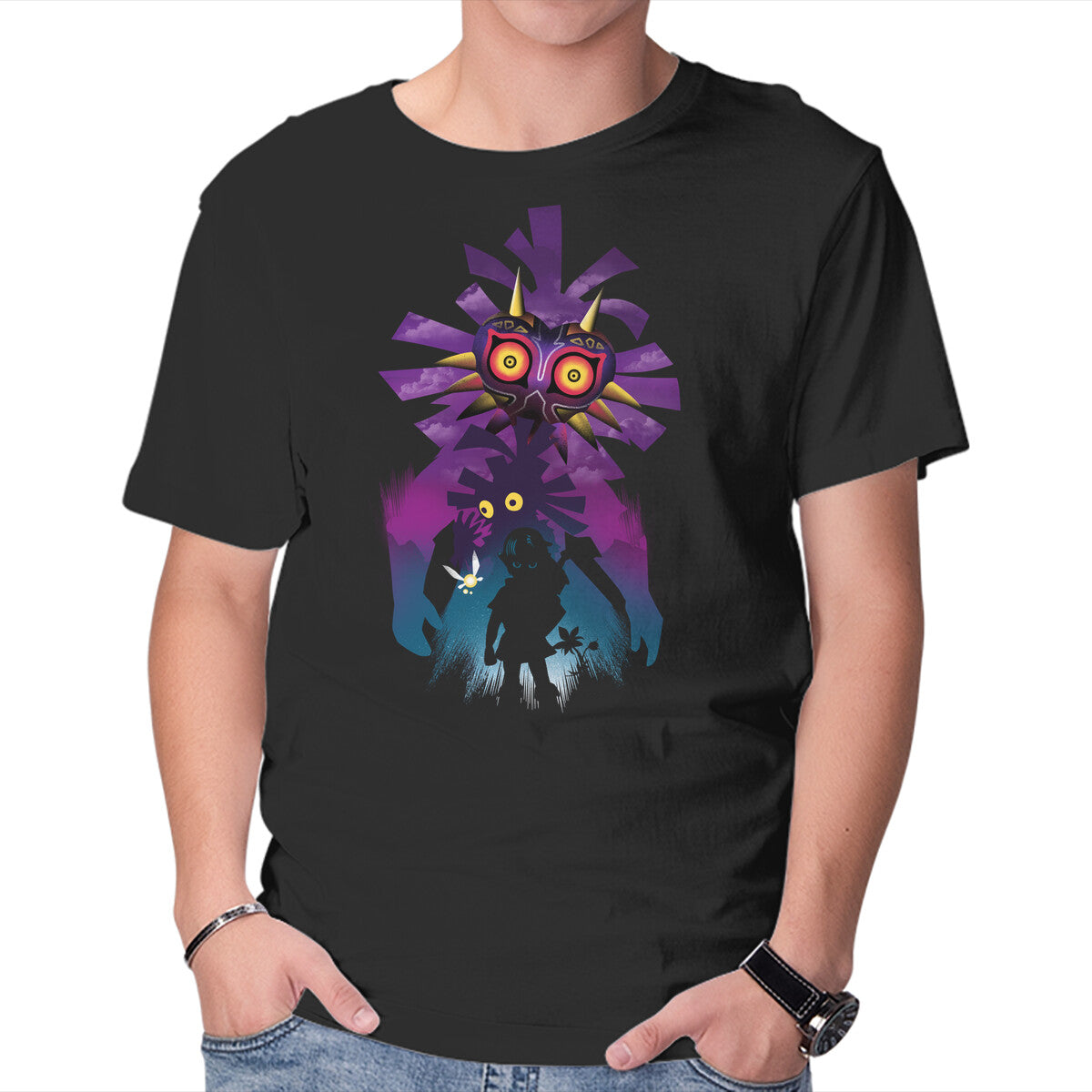 Unisex Crew Neck T-Shirt Hero Mask Landscape Graphic Short Sleeve Casual Tee L