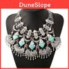 Faux Turquoise Boho Pendant Necklace With Bell Decor For Vintage Enthusiasts