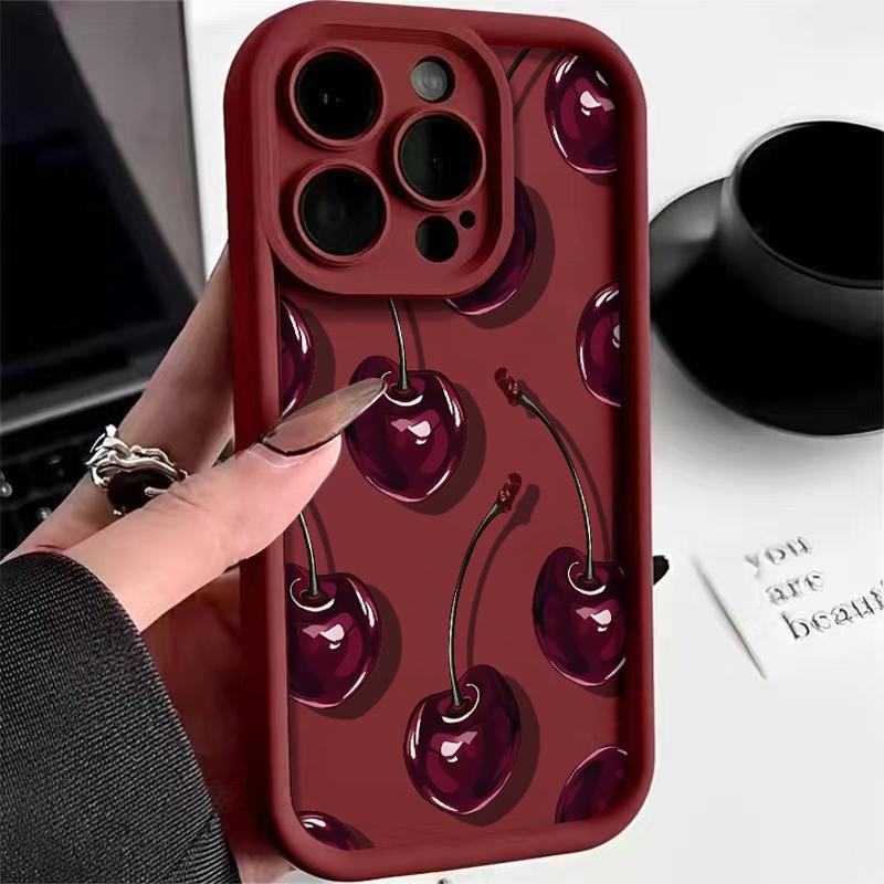 

Simple Red Cherry Pattern Phone Case For iPhone 16 Pro Max 15 14 13 12 11 XS MAX X XR 7 8 Plus MINI 16E Shockproof Cover iPhone 13 mini
