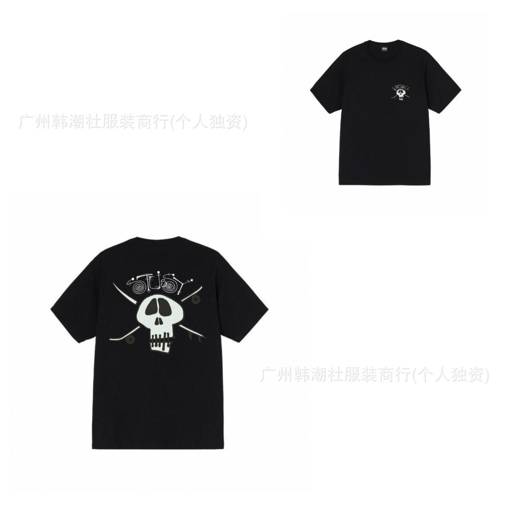 [2] American trendy brand short-sleeved t-shirt black and white collection printed short-sleeved t-shirt casual couple men and women of the same style