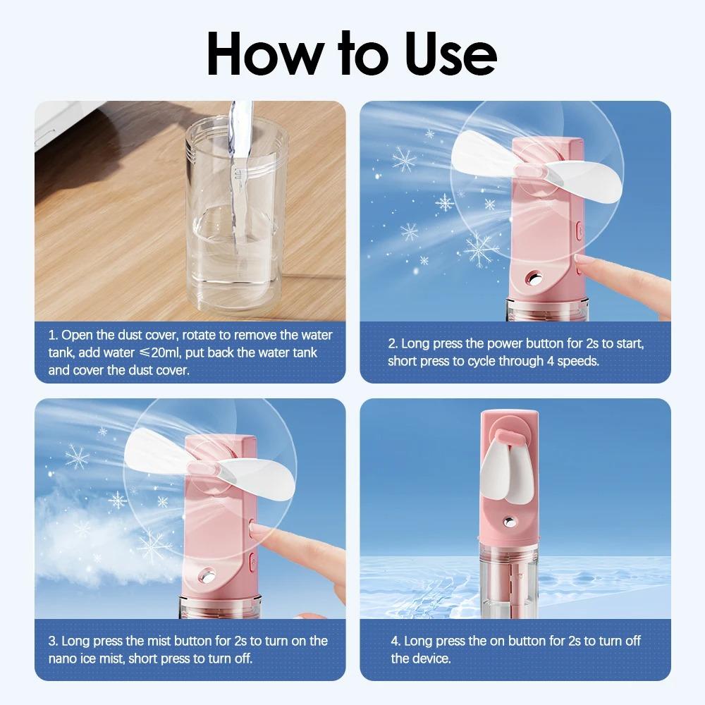 2 In 1 Mini Water Spray Mist Fan Face Steamer Camping Cooling Fan  Dormitory
