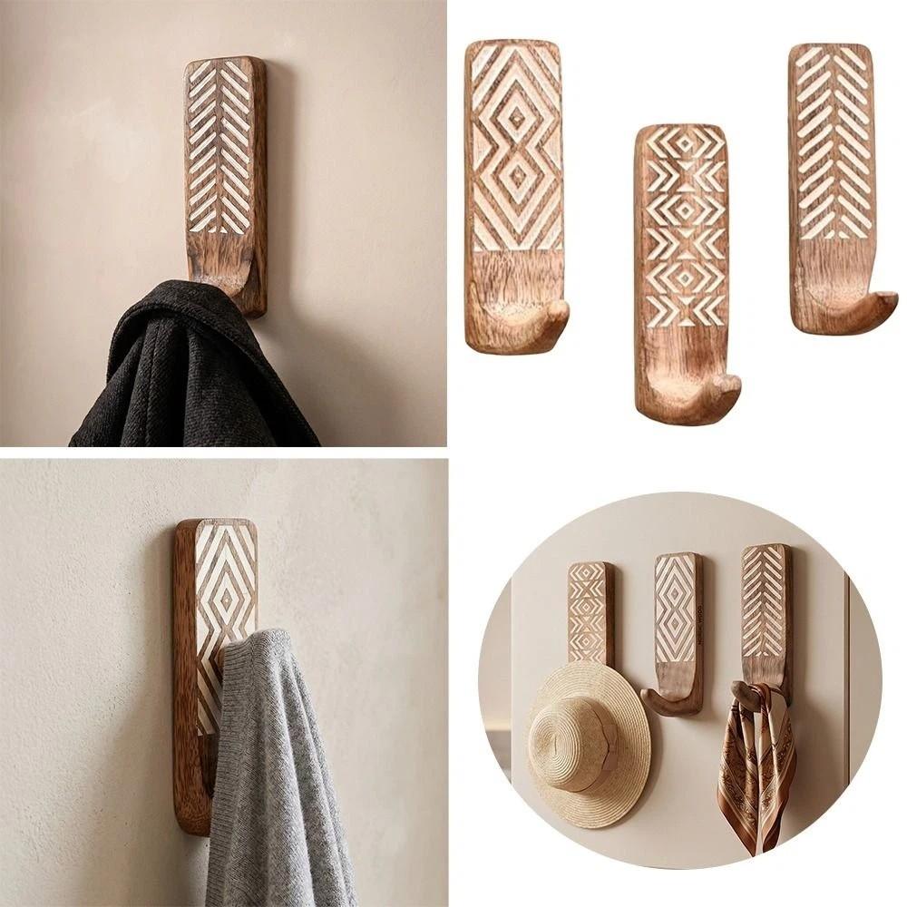 3pcs Wooden Wooden Wall Hooks Space Saving Home Organizer Heavy Duty Wall Hanging Hanger Porch