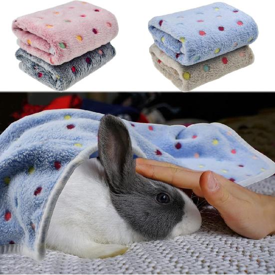 4 Pieces of Guinea Pig Blanket, Hamster Fleece Cage Liners Soft Warm Bunny Sleep Bedding Mat Cute Dot Pattern for Guinea Pig Hamster Rabbit