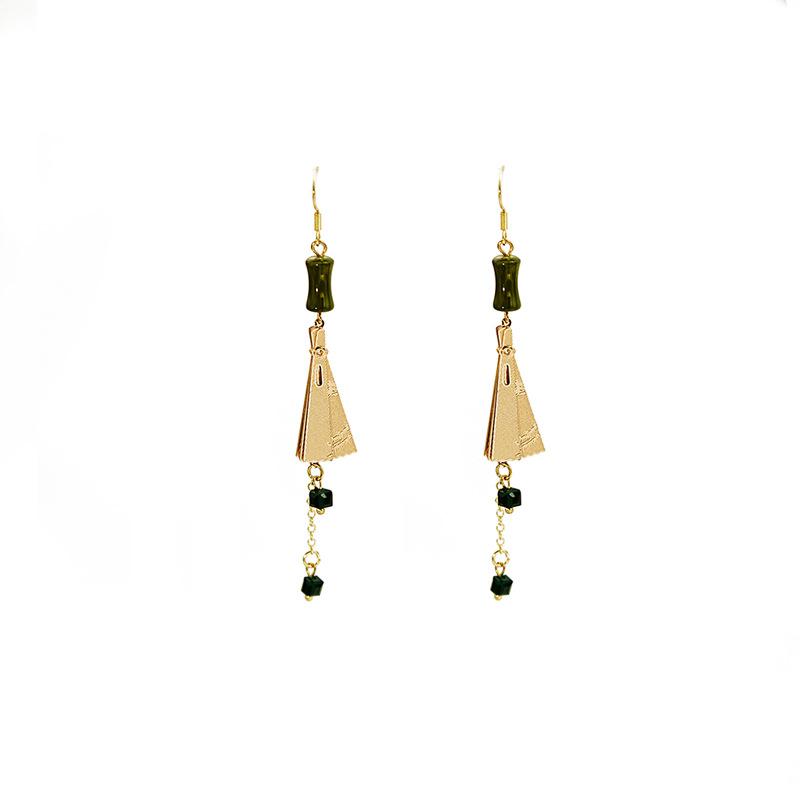 Fan Earrings, Guochao Folding Fringed Fan Stud Earrings, Micro-Carved Bamboo Fan Hanfu Earrings