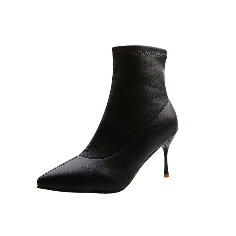 Modische Frühlings- und Herbststiefel mit feinen Absätzen, gepolsterte High Heels für Damen, spitze, elastische Röhrenstiefel, französische Stiefel ohne Absatz