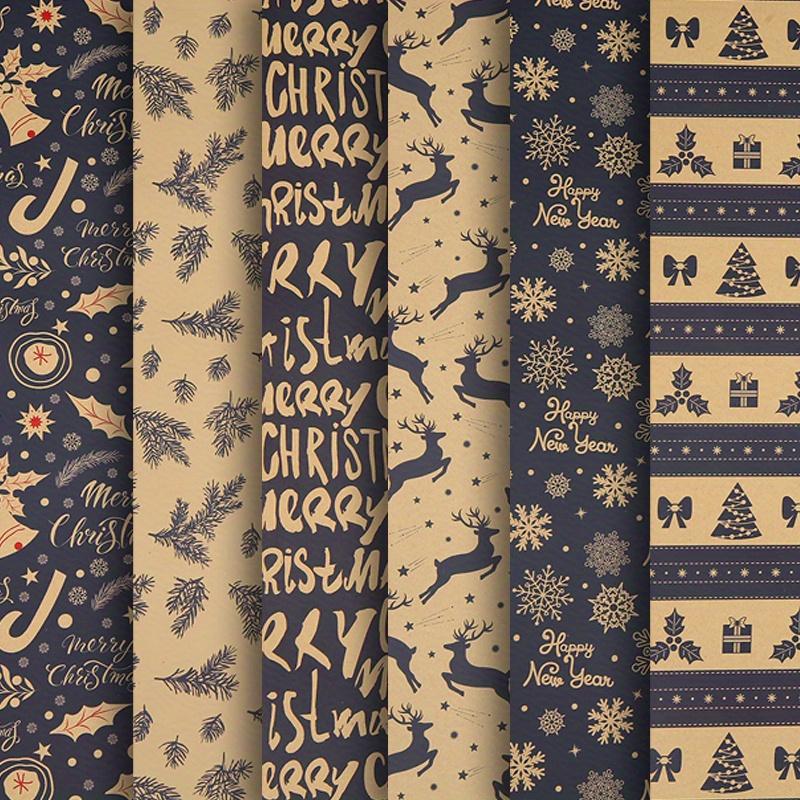 6pcs Christmas Wrapping Paper Cardboard with Geometric Design Featuring Reindeer and Snowflake Patterns Gift Packaging Set
