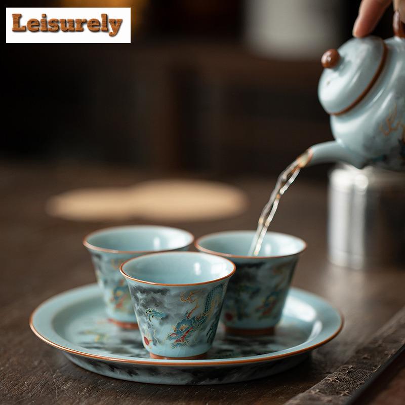 Ru Kiln Auspicious Dragon Teacup Aesthetic Tea Bowl Single Cups Tea-tasting Personal Cup Jianzhan Master Cups Chinese Tea Set