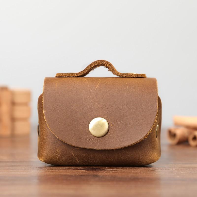 Crazy Horse Leather Zero Wallet Genuine Key Bag High Grade Male Retro Handmade Earphone Compact Storage Coin