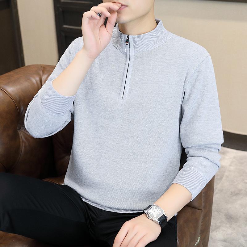 Men's Fleece-Lined Half-Zip Stand Collar Sweater - Solid Color Warm Autumn/Winter Base Layer Jacket