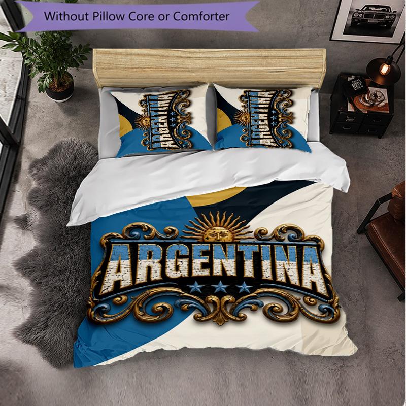 Argentina Football Pattern 3 Pieces Bedding Set Soft Microfiber Duvet Cover with Pillow Cases for Bedroom