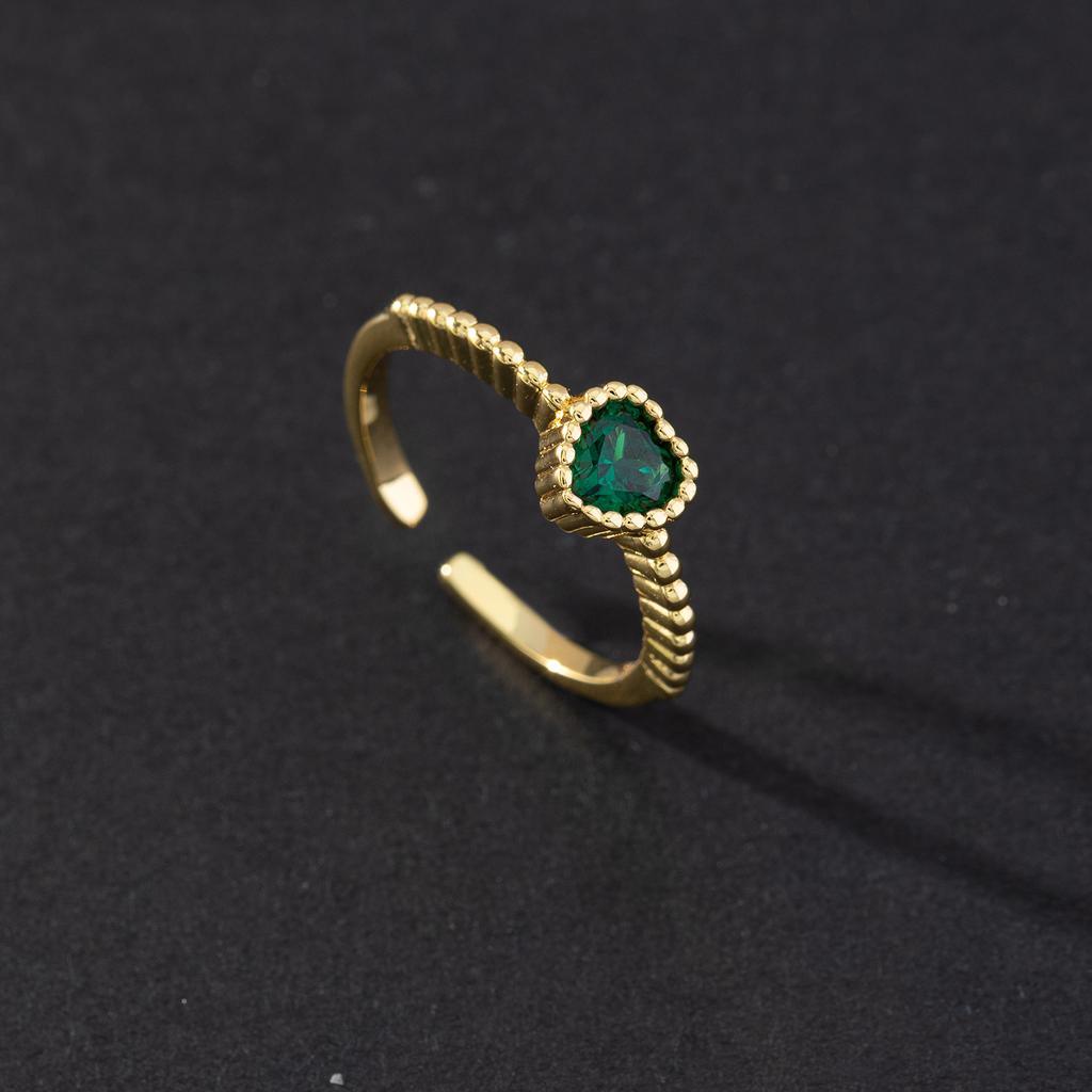 Vintage grandmother green gemstone ring zircon eye snake metal ring niche design temperament open ring