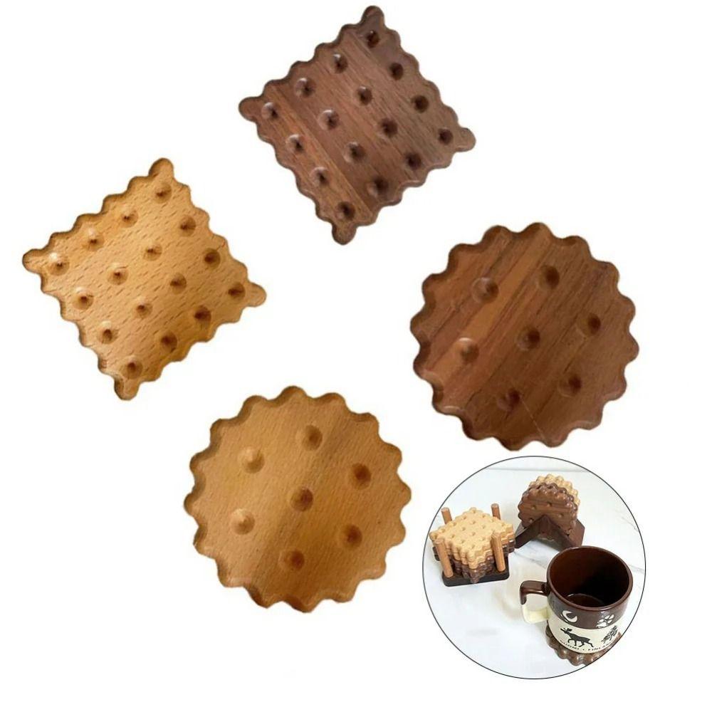 

Biscuit Shape Wood Placemat Insulation Cup Mat Cute Drink Hot Pad Table
