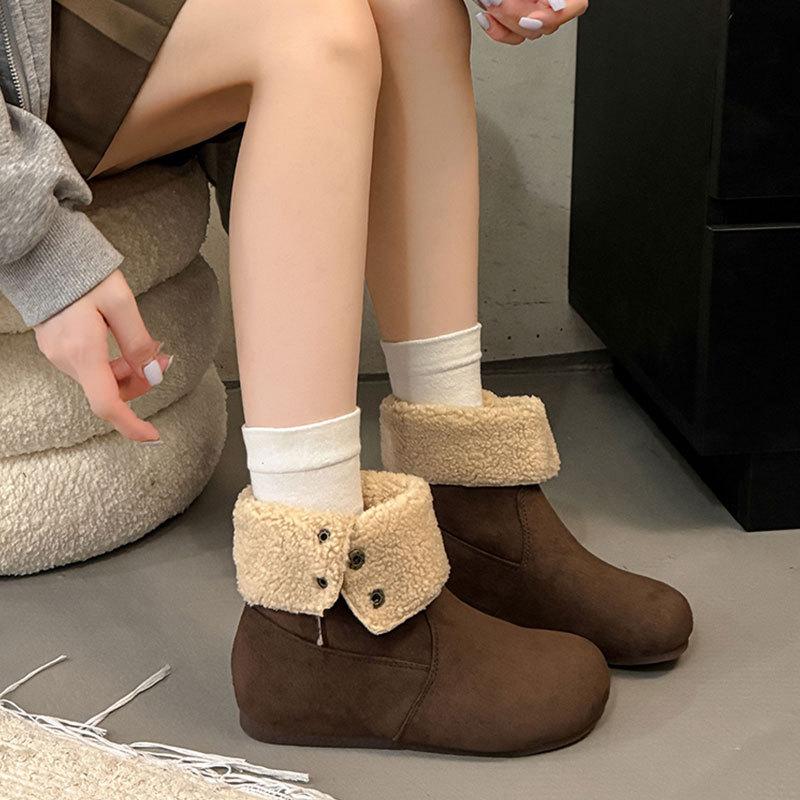 Inner heightening velvet short boots cotton shoes for women's new winter warm Martin boots leather snow boots for women