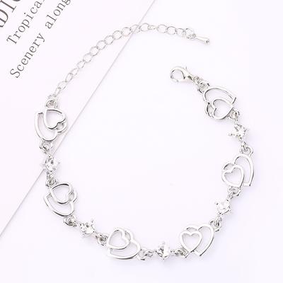 Bracelet Mode Européenne et Américaine Double Cœur Micro Diamant Étudiante Petite Amie Célébrité Internet Bijou de Main.