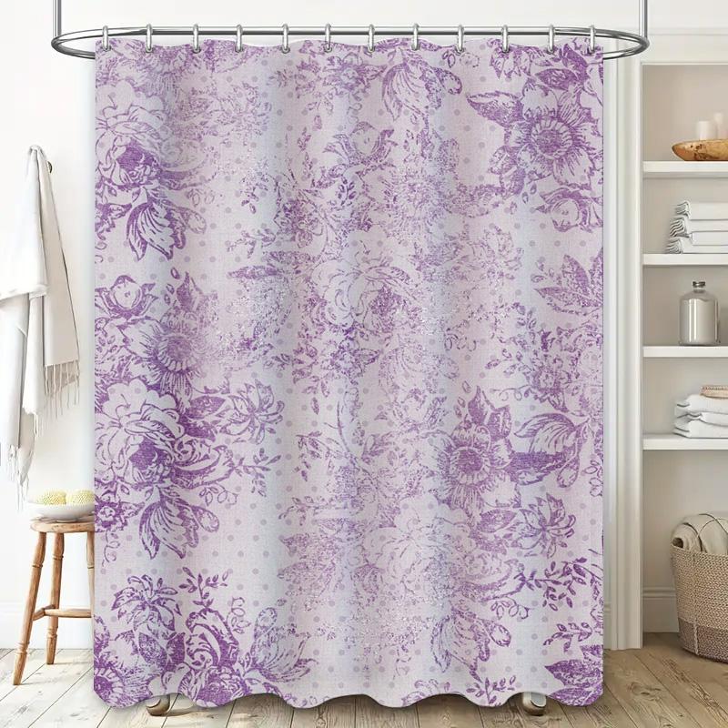 Vintage Floral Shower Curtain Purple White Damask Bathroom Decor Fabric Printed Waterproof Home Textiles for Bathtub Wall Hangin