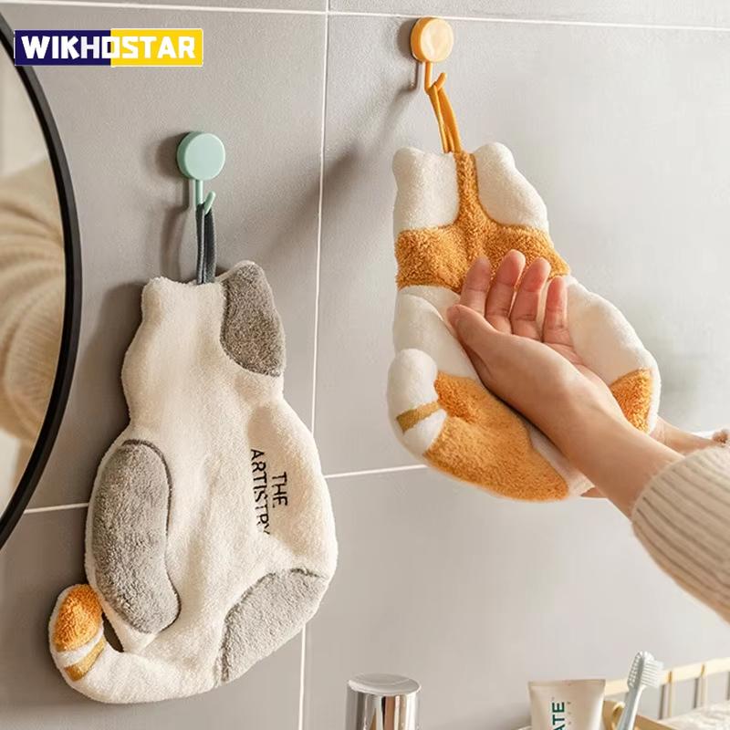 1 Stück Niedliche Katze Hängendes Handtuch Küchen-Handtuch Badezimmer Weiches Saugfähiges Taschentuch Wischhandtuch Cartoon Kinderhandtücher