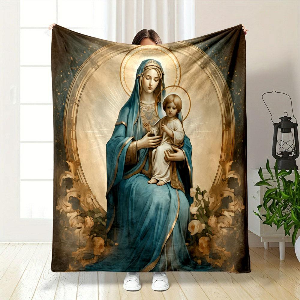 Our Lady Virgin Mary Baby Jesus Throw Blanket Printed Blanket for Living Room Bed Couch lunch break Soft Cozy Blanket for Friend's festival Gift