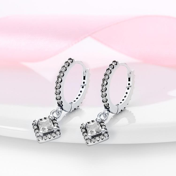 S925 Silver Plated Vintage Fashion Stud Earrings Shine Logo Earrings Ear Buckles DIY Jewelry for Women