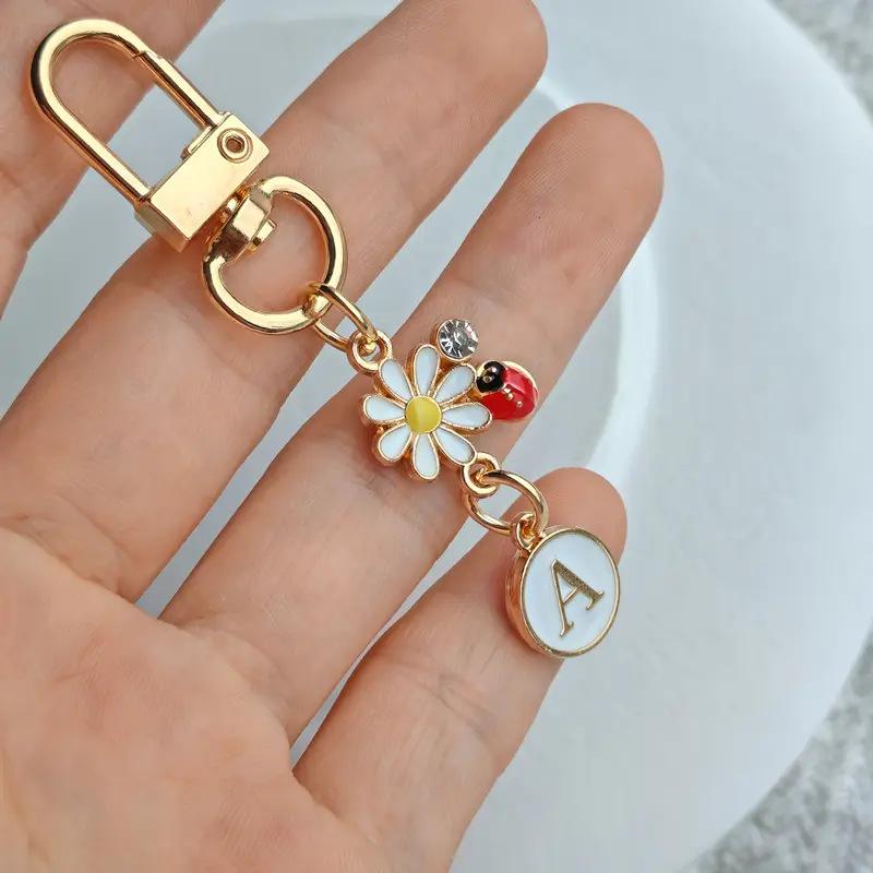 Ladybug A-Z Alphabet Pendants Keyring Initials 26 Letters Keychains Handbag Ornaments Diy Girls Kids Jewelry Gifts