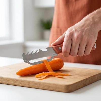 Grönsaksskalare i rostfritt stål med handtag, Multifunktionell frukt- och potatisskalare, 2-i-1 flasköppnare, Ergonomiskt rostfritt köksverktyg