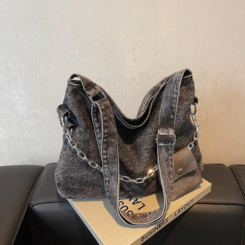 Large capacity chain denim shoulder bag women's new high-end sense child and mother messenger bag casual versatile student tote bag