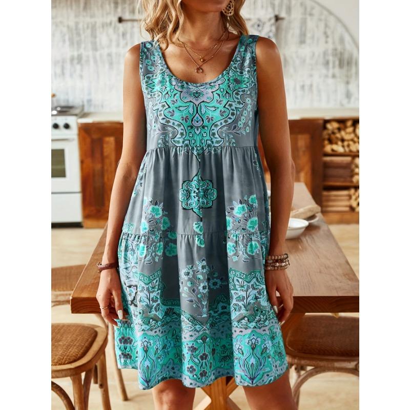 European and American cross-border round neck sleeveless vest dress S