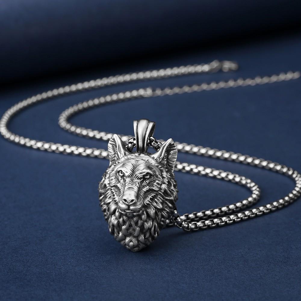 Wolf Head Pendant European and American Retro Men's Hip-hop Wolf Head Necklace Punk Animal Necklace Men's and Women's Jewelry