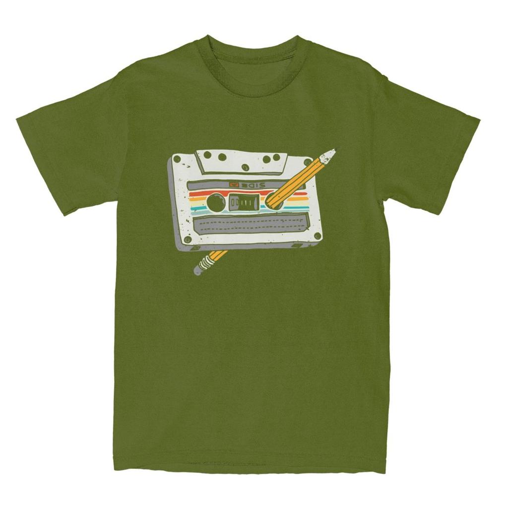 Cinta de Cassette de los 80 Lápiz Retro de los 80 Camiseta para Hombre Algodón Puro Camiseta Vintage Cuello Redondo Camisetas Manga Corta Ropa Talla Grande