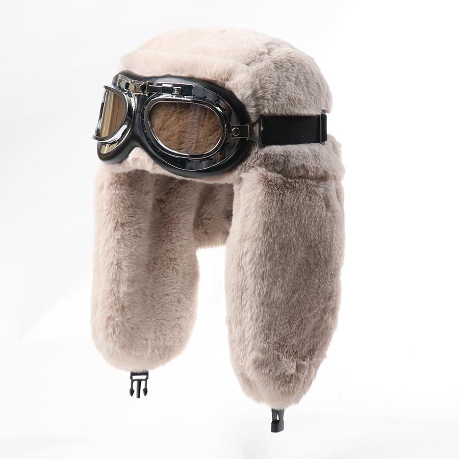 Autumn and winter new retro goggles Lei Feng hat full hair imitation rabbit hair fleece ear protector hat ski hat