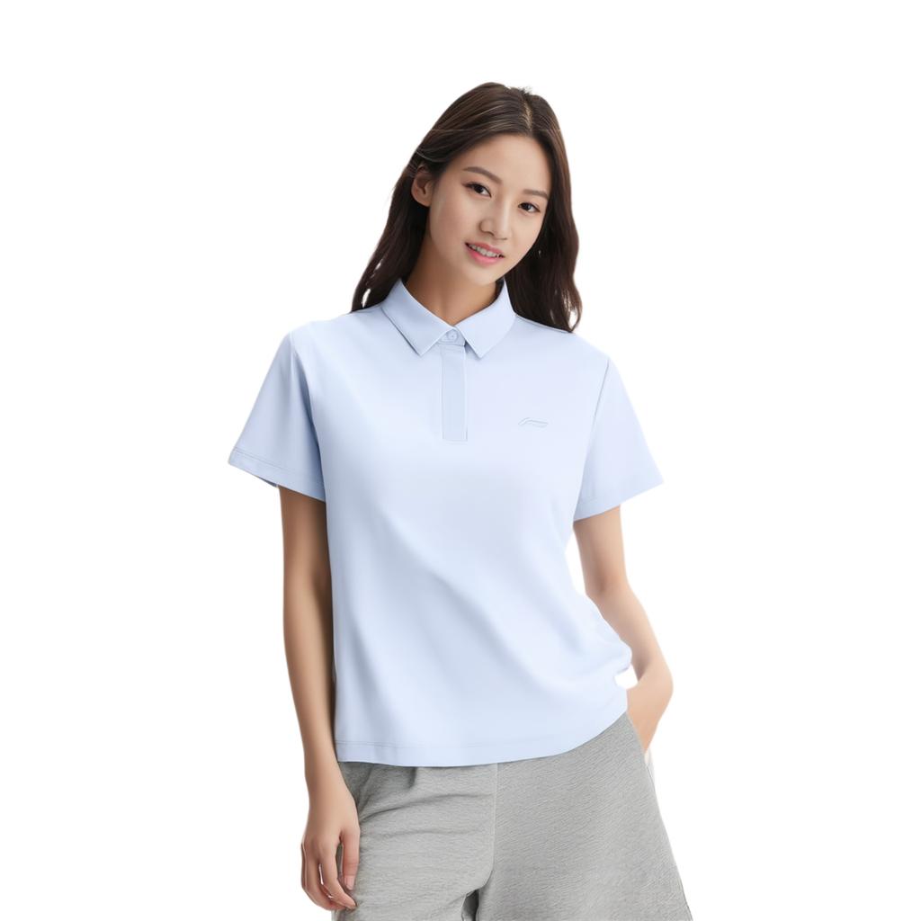 Li Ning Group Purchase Series Solid Color Soft Comfortable Breathable Versatile Casual Short Sleeve Polo Shirt Women Polo Shirts Cloud-Blue APLU770-5