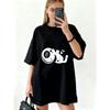 Oversized T Shirt Dress Black 8 Ball And Cat Print Casual Streetwear For Women
